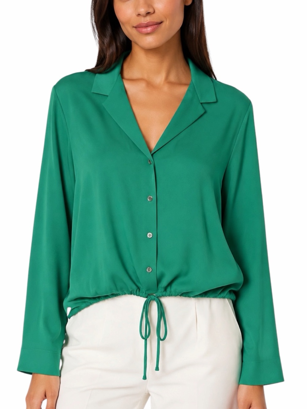 NWT Melloday Kelly Green Long Sleeve Button Up Collar Blouse